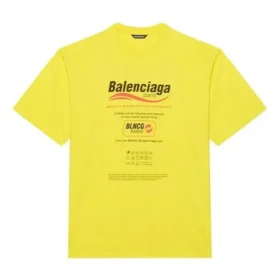 T-shirt pour homme Balenciaga à manches courtes, coupe ample, imprimé logo, style « Dry Cleaning », jaune 651795TKVF87175