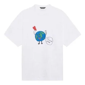 T-shirt unisexe blanc à manches courtes, coupe ample, tissage uni rétro, collection SS21 657059TKV949000
