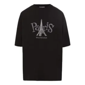 T-shirt unisexe à col rond avec imprimé « Paris », noir 594599TGV661000 T-shirt unisexe à col rond avec imprimé « Paris », noir 594599TGV661000