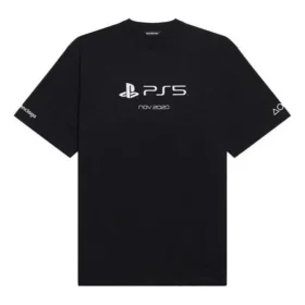 T-shirt unisexe à manches courtes Balenciaga x PlayStation, imprimé géométrique alphabétique PS5, noir 651795TKVF31070