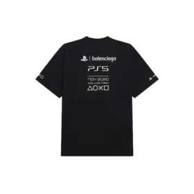 T-shirt unisexe à manches courtes Balenciaga x PlayStation, imprimé géométrique alphabétique PS5, noir 651795TKVF31070