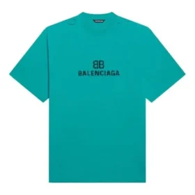 T-shirt unisexe à manches courtes bleu avec logo mosaïque, alphabet BB et effet usé, 651795TKVF53660