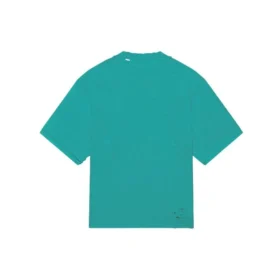 T-shirt unisexe à manches courtes bleu avec logo mosaïque, alphabet BB et effet usé, 651795TKVF53660
