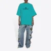 T-shirt unisexe à manches courtes bleu avec logo mosaïque, alphabet BB et effet usé, 651795TKVF53660