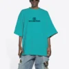 T-shirt unisexe à manches courtes bleu avec logo mosaïque, alphabet BB et effet usé, 651795TKVF53660