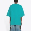 T-shirt unisexe à manches courtes bleu avec logo mosaïque, alphabet BB et effet usé, 651795TKVF53660