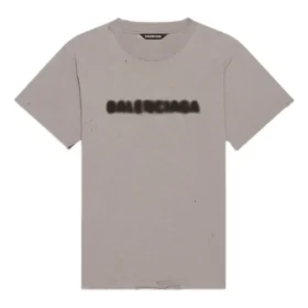 T-shirt unisexe à manches courtes, logo flou, effet trou, style rétro classique, gris 661705TKVD58174