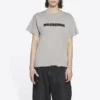 T-shirt unisexe à manches courtes, logo flou, effet trou, style rétro classique, gris 661705TKVD58174