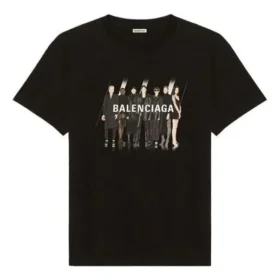 T-shirt unisexe noir à manches courtes, coupe ample, imprimé logo rétro et portrait de groupe 612966TIVA11000