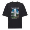 T-shirt unisexe noir à manches courtes, grand format, à armure toile, collection SS21 rétro 641614TJVH61000