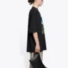 T-shirt unisexe noir à manches courtes, grand format, à armure toile, collection SS21 rétro 641614TJVH61000