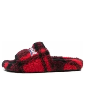 Tongs en fausse fourrure « Fausse fourrure rouge noir » 654261W2F21