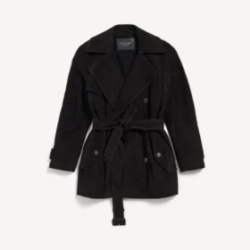 Trench court cocon pour femme, noir