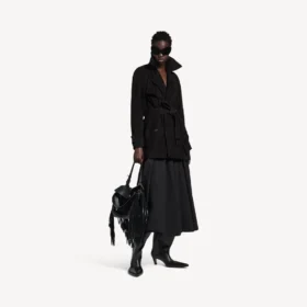 Trench court cocon pour femme, noir
