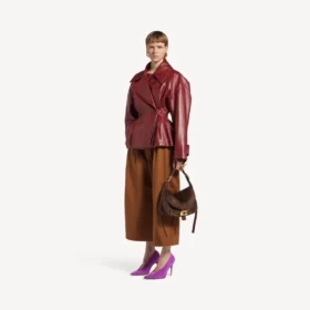 Trench court plissé pour femme, couleur bordeaux