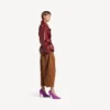 Trench court plissé pour femme, couleur bordeaux
