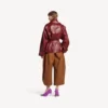 Trench court plissé pour femme, couleur bordeaux
