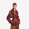 Trench court plissé pour femme, couleur bordeaux