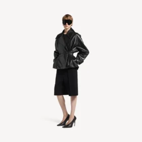 Trench court plissé pour femme, noir