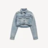Veste courte cintrée pour femme, bleu clair délavé Veste courte cintrée pour femme, bleu clair délavé