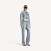 Veste courte cintrée pour femme, bleu clair délavé Veste courte cintrée pour femme, bleu clair délavé