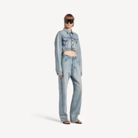Veste courte cintrée pour femme, bleu clair délavé