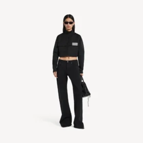 Veste de survêtement courte pour femme, noire