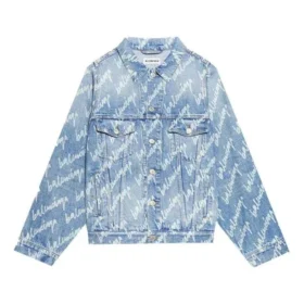 Veste en Denim avec logo script sur toute la surface « Light Blue White » 681690TJW904200