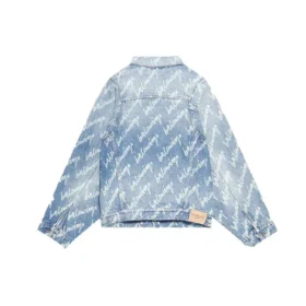 Veste en Denim avec logo script sur toute la surface « Light Blue White » 681690TJW904200