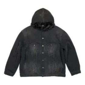 Veste en Denim à capuche boutonnée effet délavé « Black » 724653TNW541129