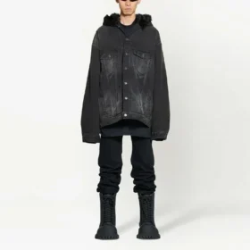 Veste en Denim à capuche boutonnée effet délavé « Black » 724653TNW541129