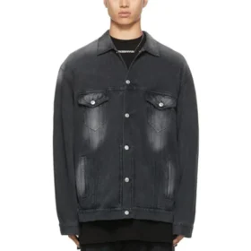 Veste en denim délavé, coupe large « Black » 662772TKVG51000