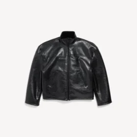 Veste zippée en peau d&rsquo;agneau pour homme, noire