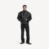 Veste zippée en peau d’agneau pour homme, noire Veste zippée en peau d’agneau pour homme, noire