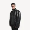 Veste zippée en peau d’agneau pour homme, noire Veste zippée en peau d’agneau pour homme, noire